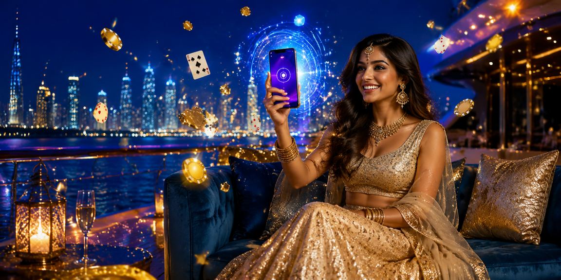 Indian woman enjoying IPL cricket betting on mobile during evening
