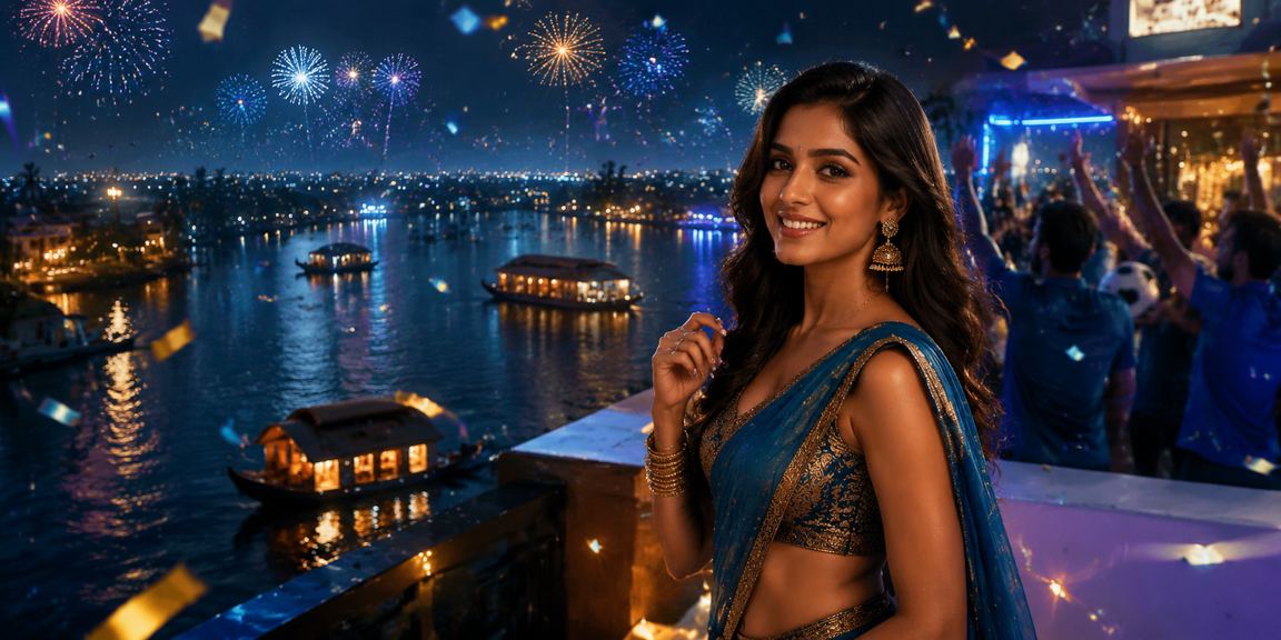 Kerala backwaters casino-style entertainment with blue and gold